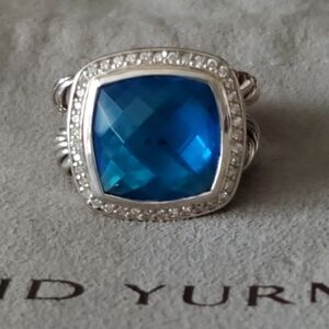 David Yurman Silver Ring with Blue Topaz and Diamonds